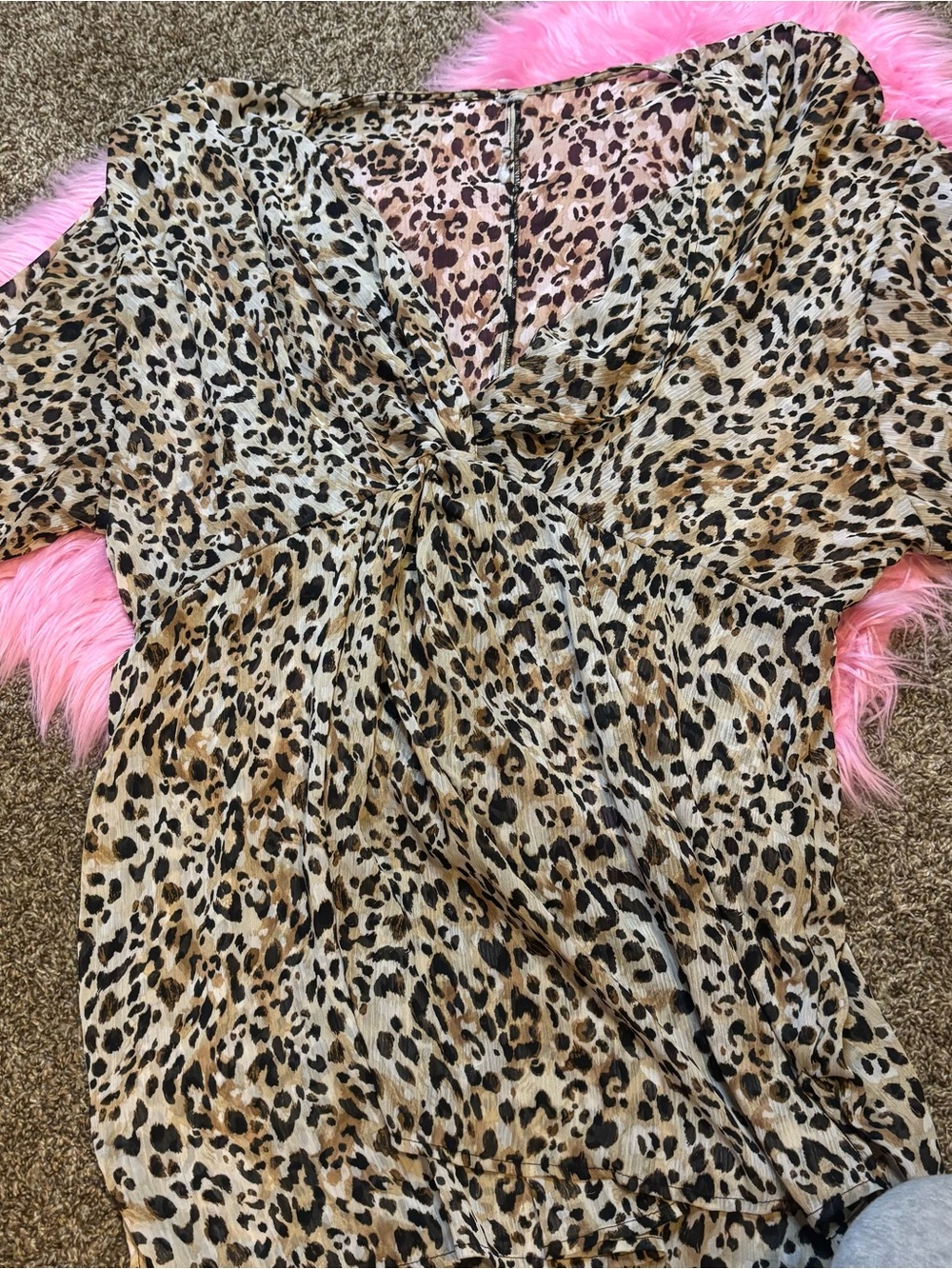 Leopard Print Beach Cover Up Dress Y2K Sheer Kimono L